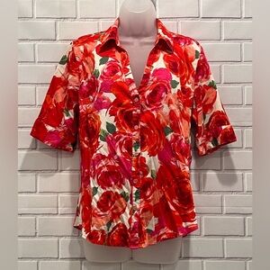 New York & COMPANY short sleeve floral women blouse/size M